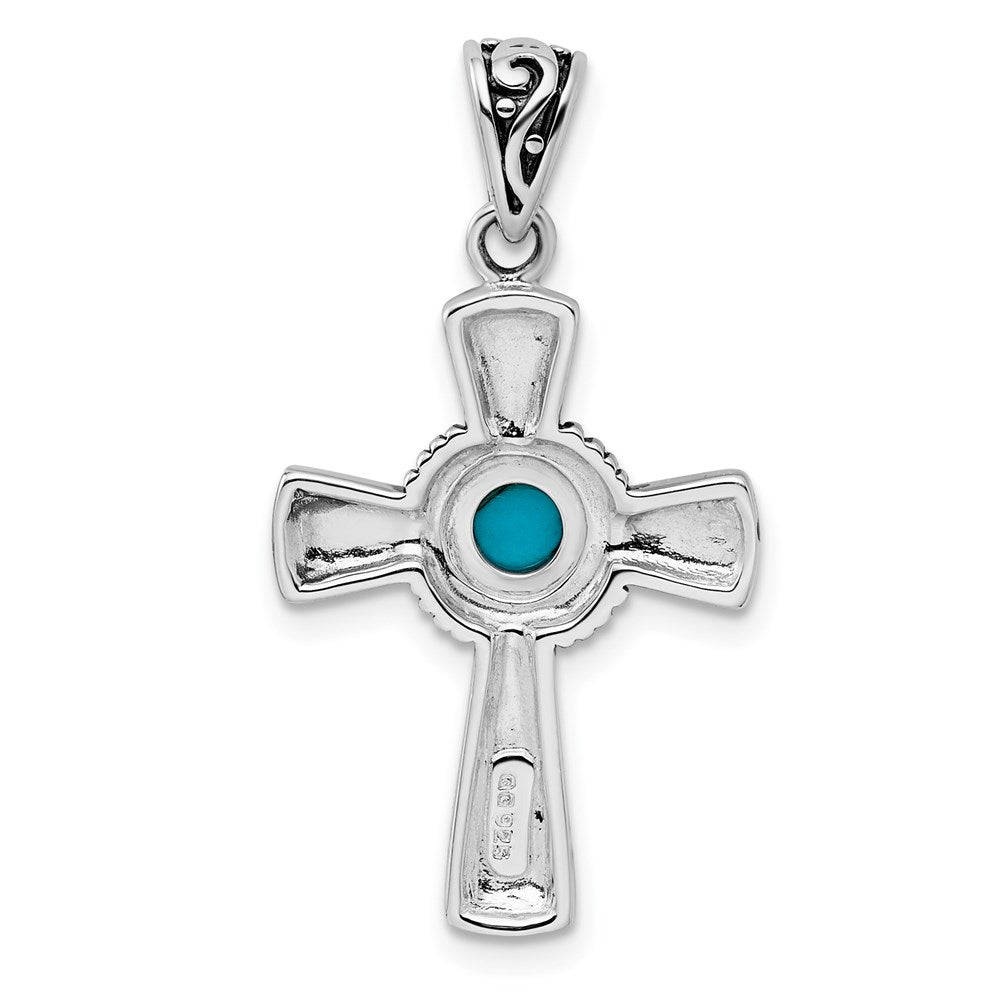 GSS Sterling Silver Antiqued Recon Turquoise Cross Pendant
