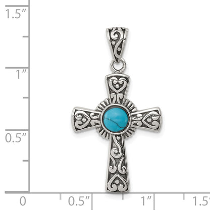 GSS Sterling Silver Antiqued Recon Turquoise Cross Pendant