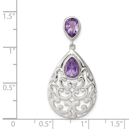 GSSP Sterling Silver Rhodium-plated Polished Amethyst Pendant