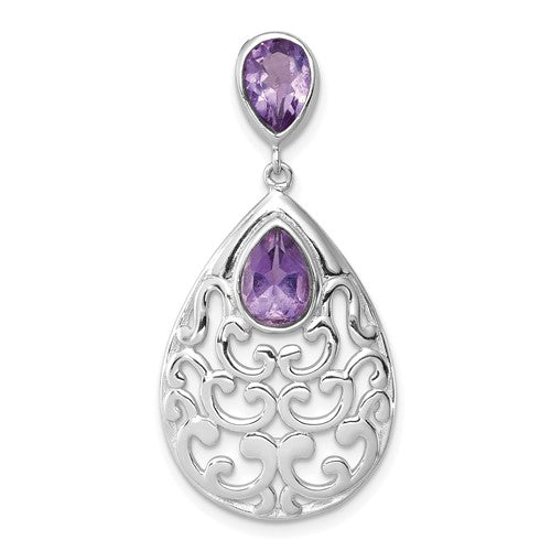 GSSP Sterling Silver Rhodium-plated Polished Amethyst Pendant