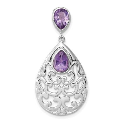 GSSP Sterling Silver Rhodium-plated Polished Amethyst Pendant