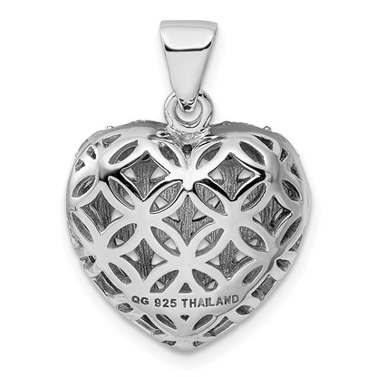 GSS Sterling Silver Rhodium-plated w/Garnet Heart Pendant