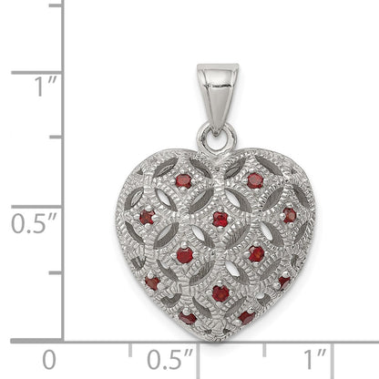 GSS Sterling Silver Rhodium-plated w/Garnet Heart Pendant