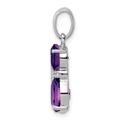 GSS Sterling Silver Rhodium-plated Amethyst and Diamond Cat Pendant
