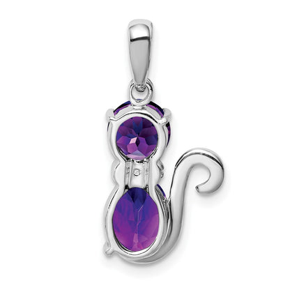 GSS Sterling Silver Rhodium-plated Amethyst and Diamond Cat Pendant
