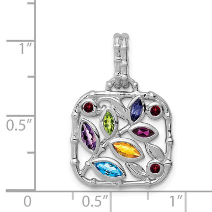 GSSP Sterling Silver Rhodium-plated Multi Gemstone Pendant