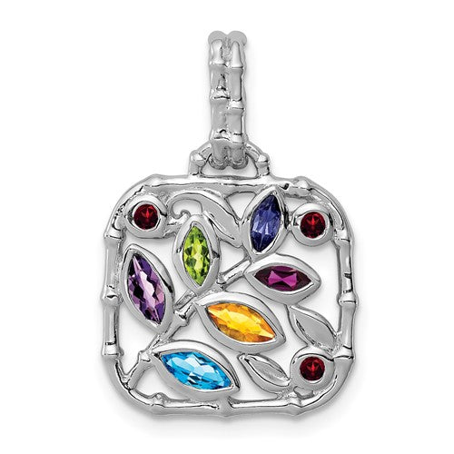 GSSP Sterling Silver Rhodium-plated Multi Gemstone Pendant