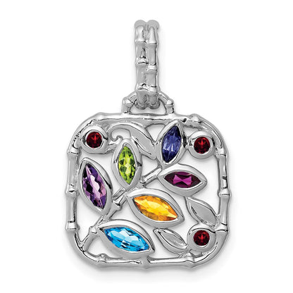 GSSP Sterling Silver Rhodium-plated Multi Gemstone Pendant