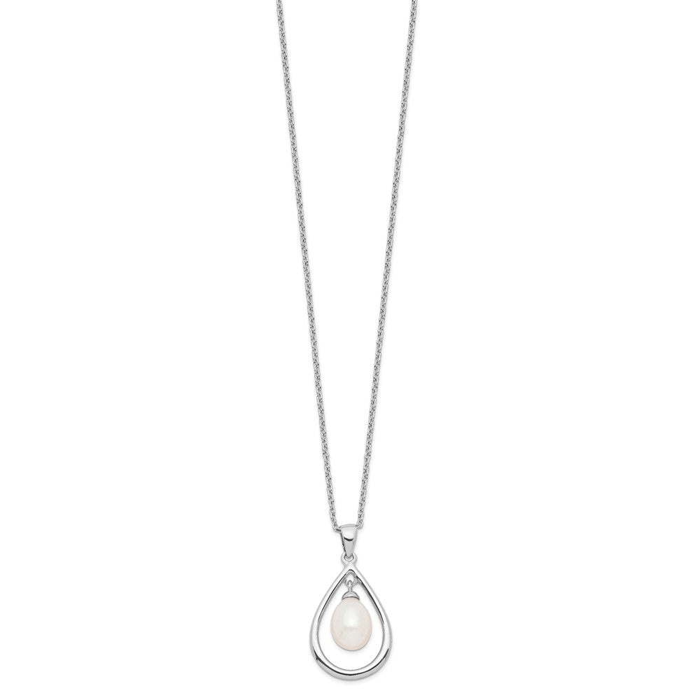 PSSN Sterling Silver Rhodium-plated 7-8mm White Teardrop Freshwater Cultured Pearl 17 inch Necklace