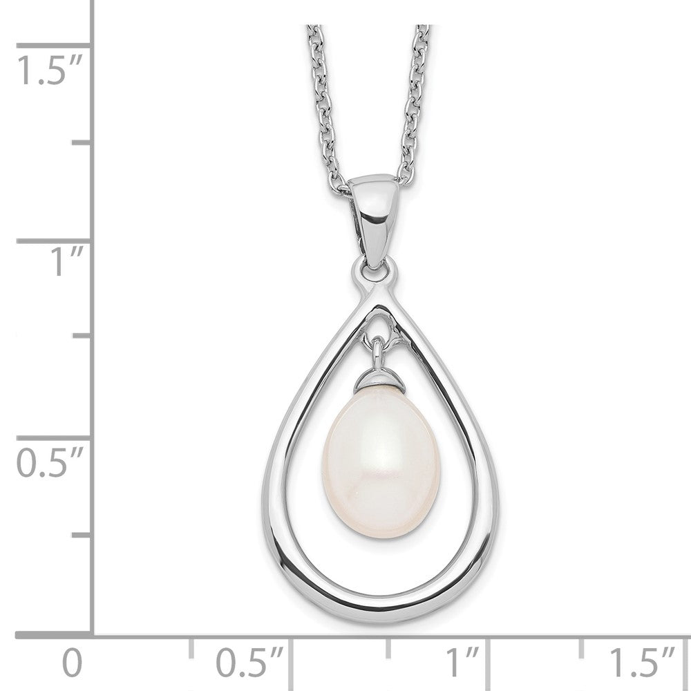 PSSN Sterling Silver Rhodium-plated 7-8mm White Teardrop Freshwater Cultured Pearl 17 inch Necklace