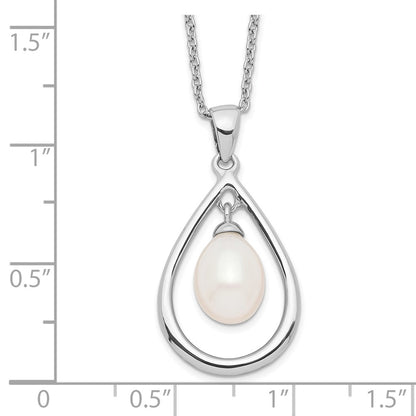 PSSN Sterling Silver Rhodium-plated 7-8mm White Teardrop Freshwater Cultured Pearl 17 inch Necklace