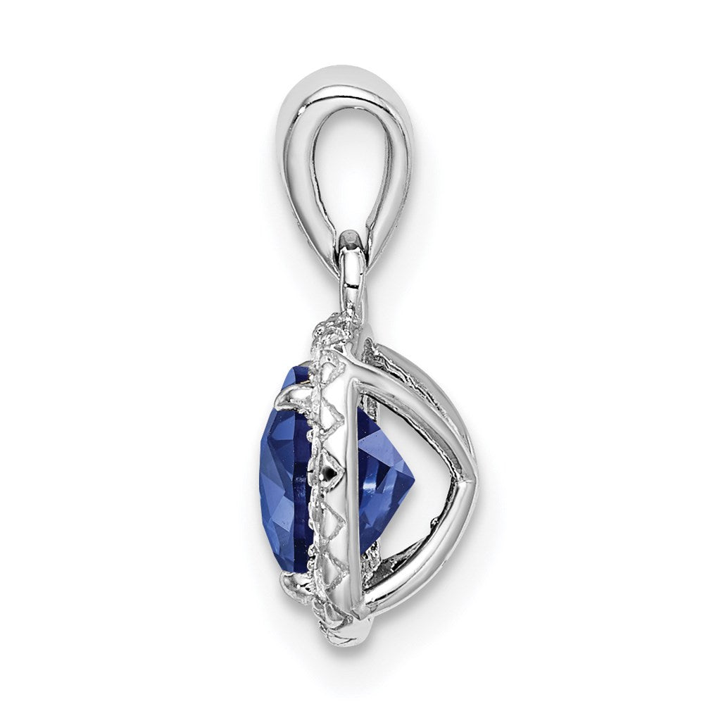 GSS Sterling Silver Rhod-plated Created Blue/White Sapphire Pendant