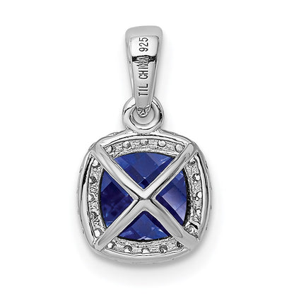 GSS Sterling Silver Rhod-plated Created Blue/White Sapphire Pendant