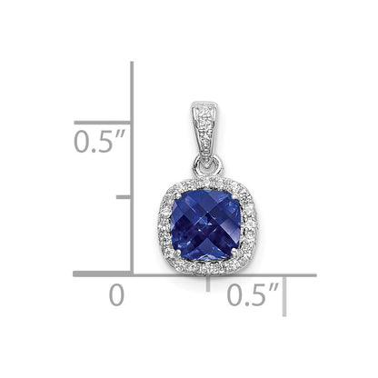 GSS Sterling Silver Rhod-plated Created Blue/White Sapphire Pendant