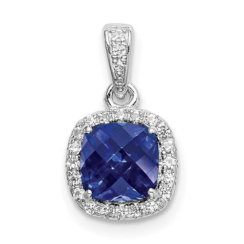 GSS Sterling Silver Rhod-plated Created Blue/White Sapphire Pendant