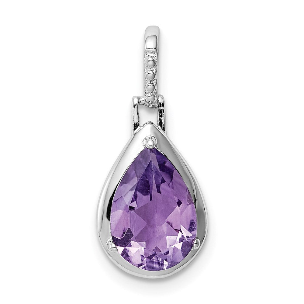 GSS Sterling Silver Rhodium-plated Amethyst Teardrop Pendant
