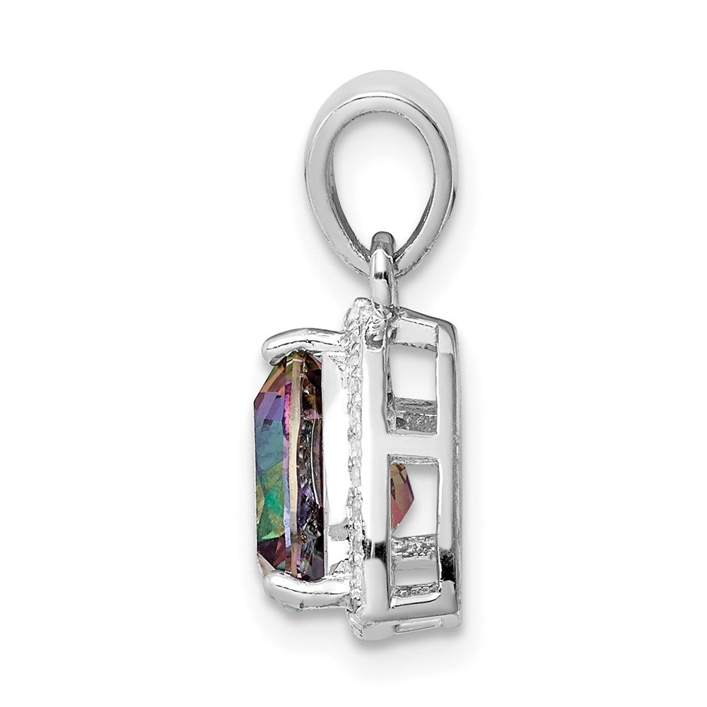 GSS Sterling Silver Rhod-plated Trillion Mystic Fire/White Topaz Pendant