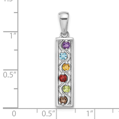 Sterling Silver Rhodium-plated Rainbow Multi Gemstone Pendant