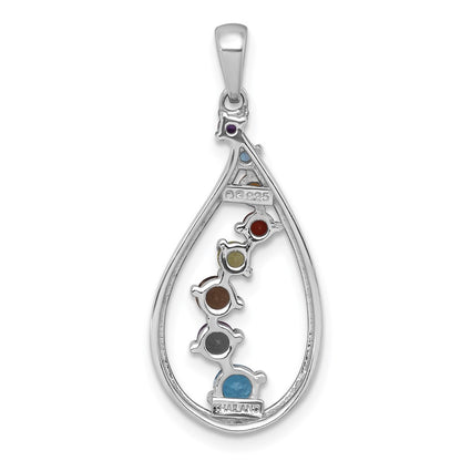 SS RH-pltd Polished Fancy Multi Gemstone Teardrop Pendant