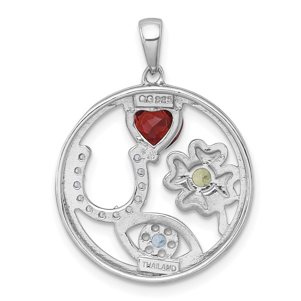 SS RH-plated Polished Multi Gemstone Good Luck Pendant