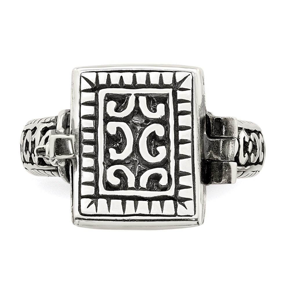 SSR Sterling Silver Antiqued Rectangular Locket Ring