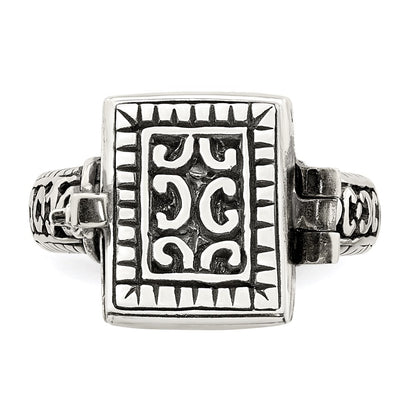 SSR Sterling Silver Antiqued Rectangular Locket Ring