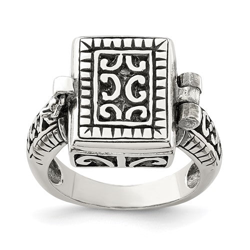 SSR Sterling Silver Antiqued Rectangular Locket Ring