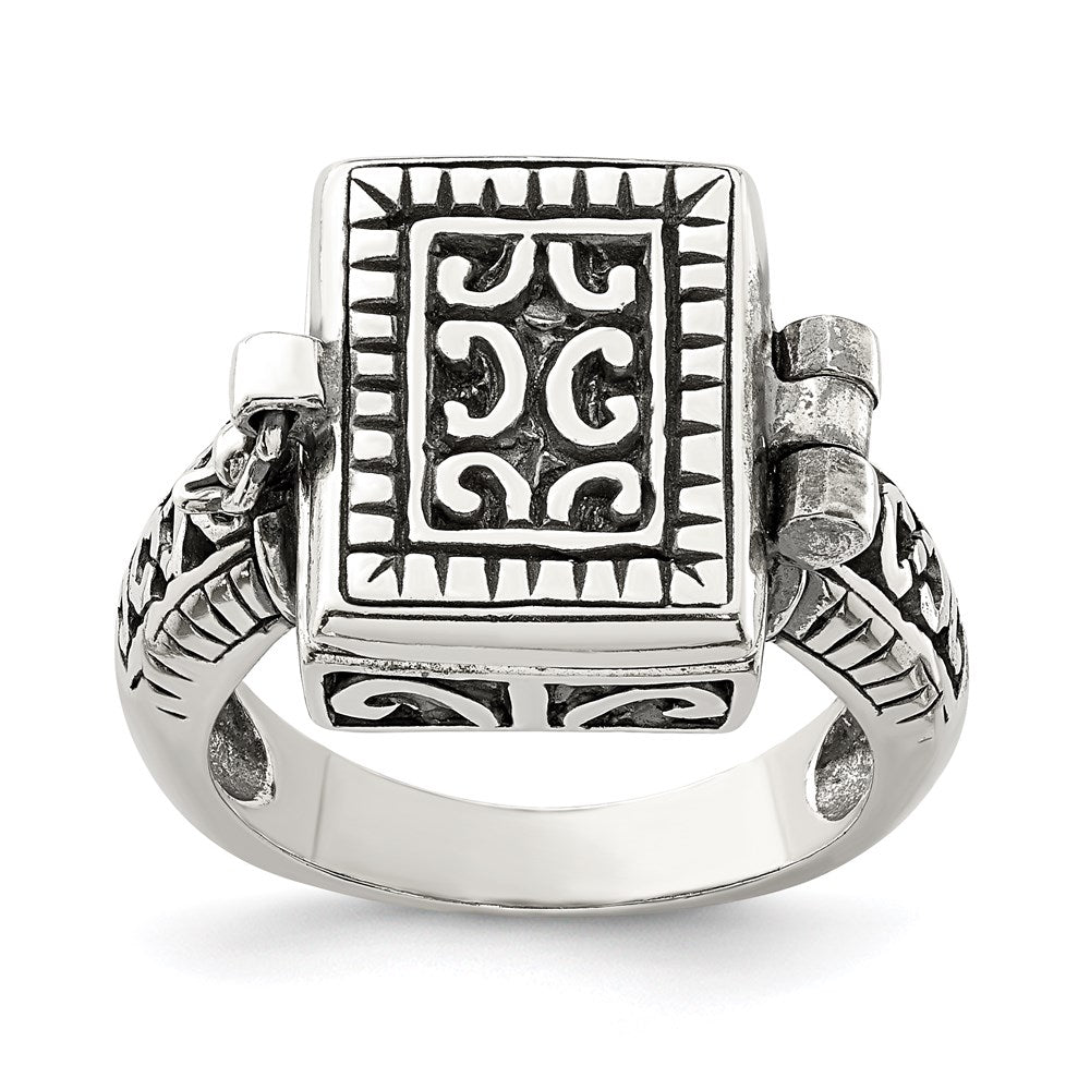SSR Sterling Silver Antiqued Rectangular Locket Ring