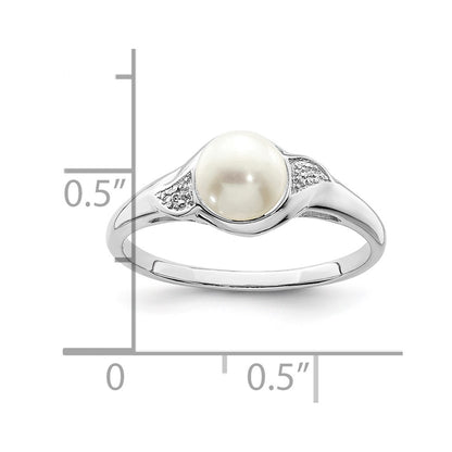 PSSR Sterling Silver Rhodium Plated Diamond and FW Cultured Pearl Ring