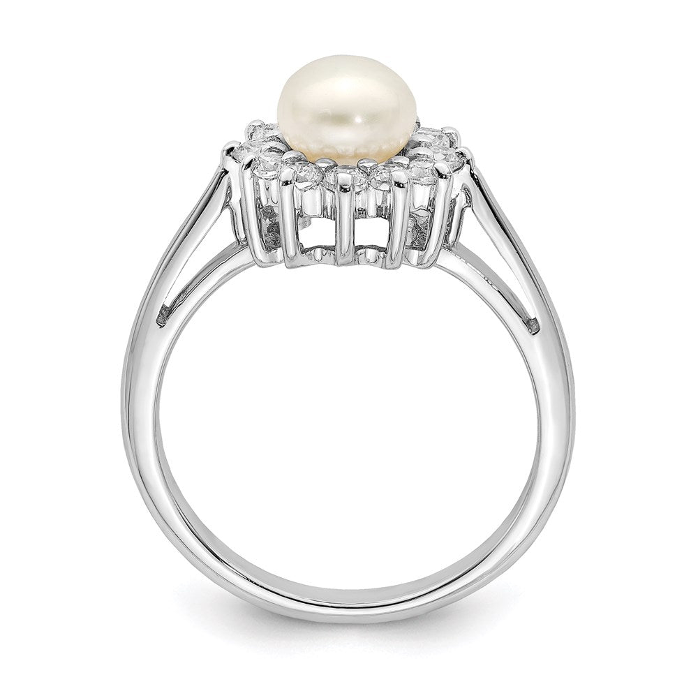 PSSR Sterling Silver Rhodium Plated CZ and FW Cultured Pearl Ring