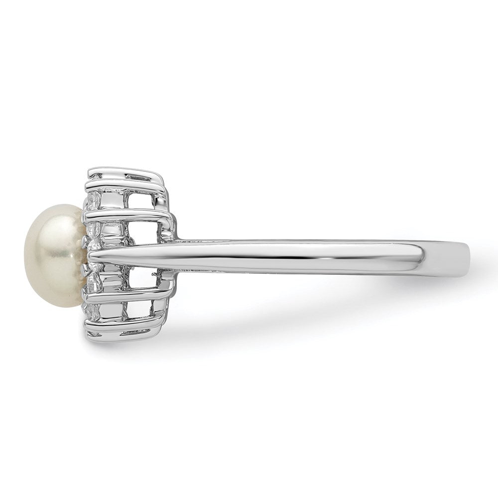 PSSR Sterling Silver Rhodium Plated CZ and FW Cultured Pearl Ring