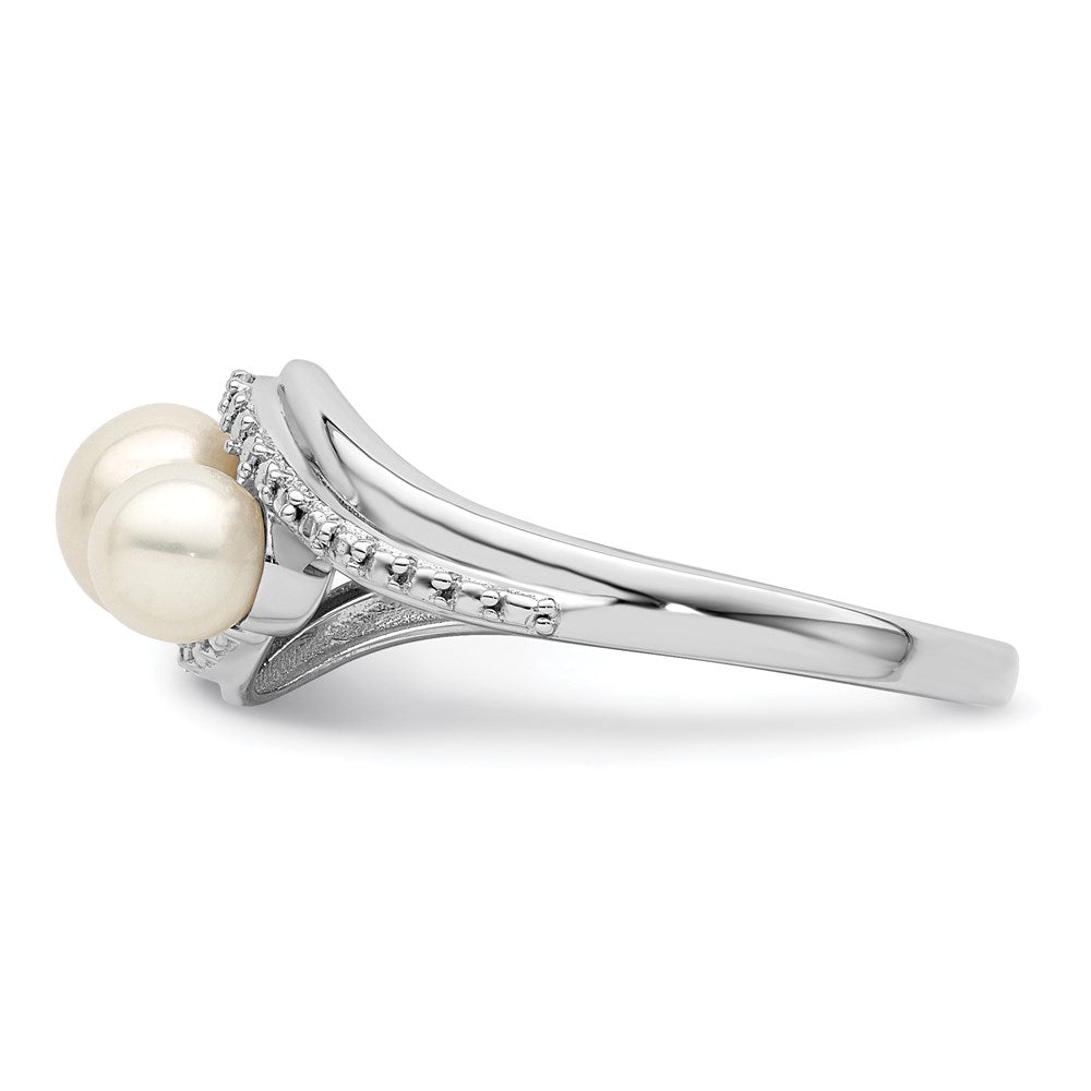 PSSR Sterling Silver Rhodium Plated Diamond and FW Cultured Pearl Ring