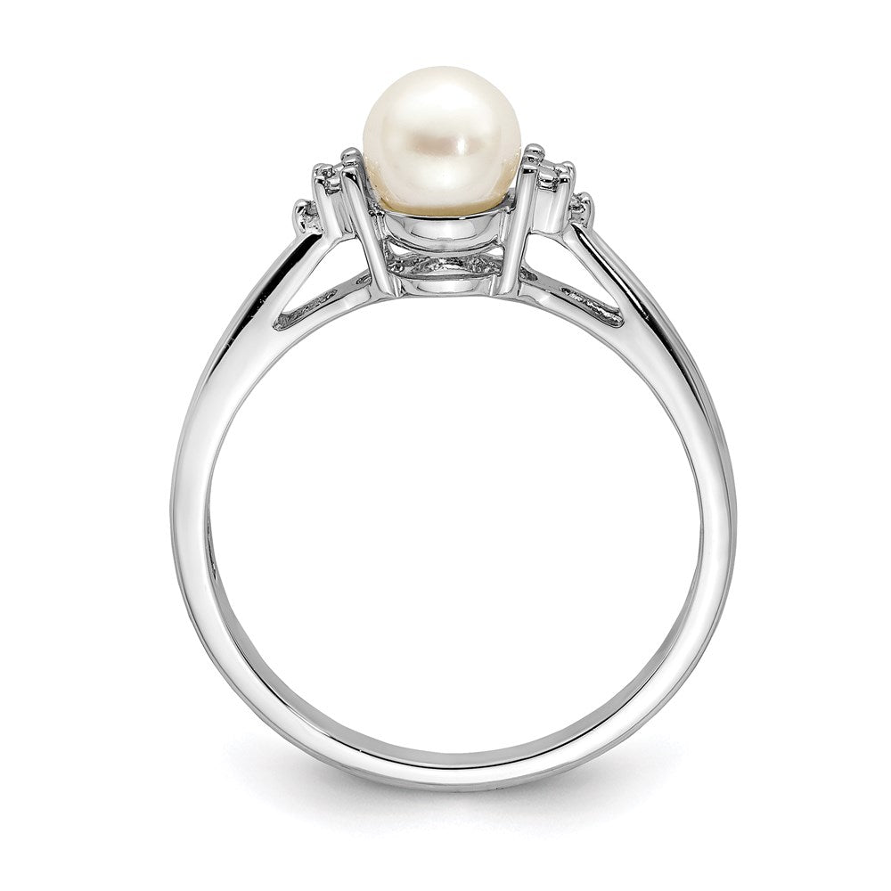 PSSR Sterling Silver Rhodium Plated Diamond and FW Cultured Pearl Ring