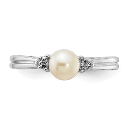 PSSR Sterling Silver Rhodium Plated Diamond and FW Cultured Pearl Ring