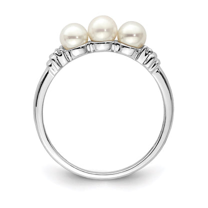 PSSR Sterling Silver Rhodium Plated Diamond and FW Cultured Pearl Ring