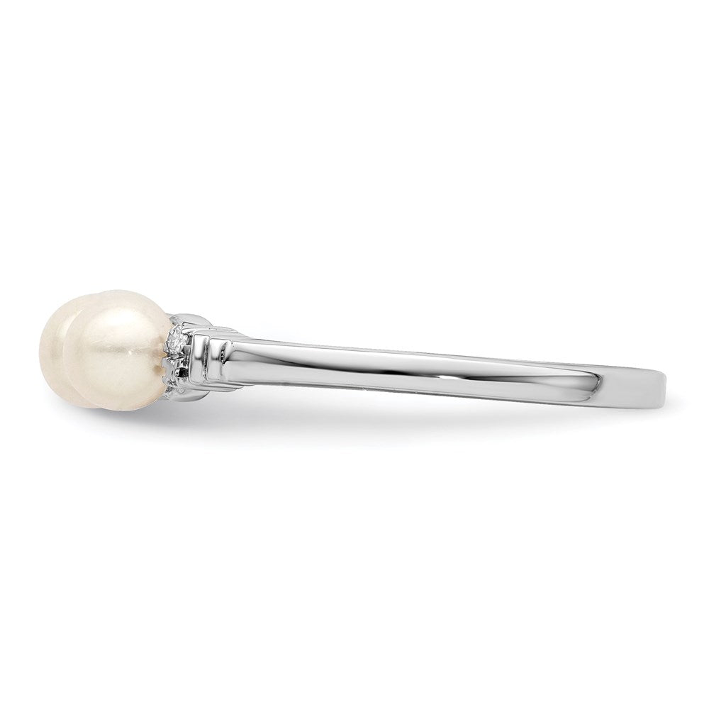 PSSR Sterling Silver Rhodium Plated Diamond and FW Cultured Pearl Ring