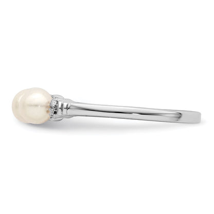 PSSR Sterling Silver Rhodium Plated Diamond and FW Cultured Pearl Ring