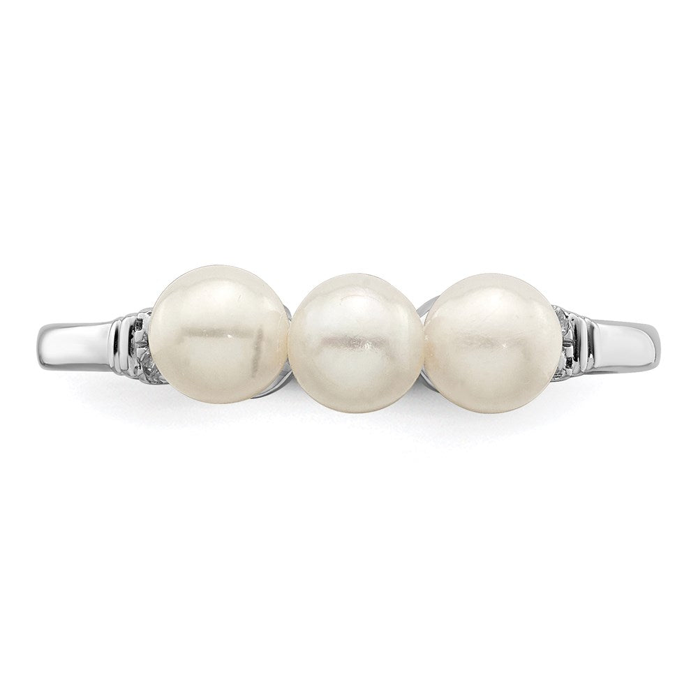 PSSR Sterling Silver Rhodium Plated Diamond and FW Cultured Pearl Ring