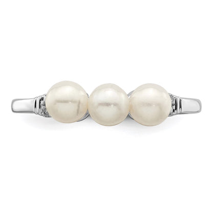 PSSR Sterling Silver Rhodium Plated Diamond and FW Cultured Pearl Ring