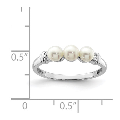 PSSR Sterling Silver Rhodium Plated Diamond and FW Cultured Pearl Ring