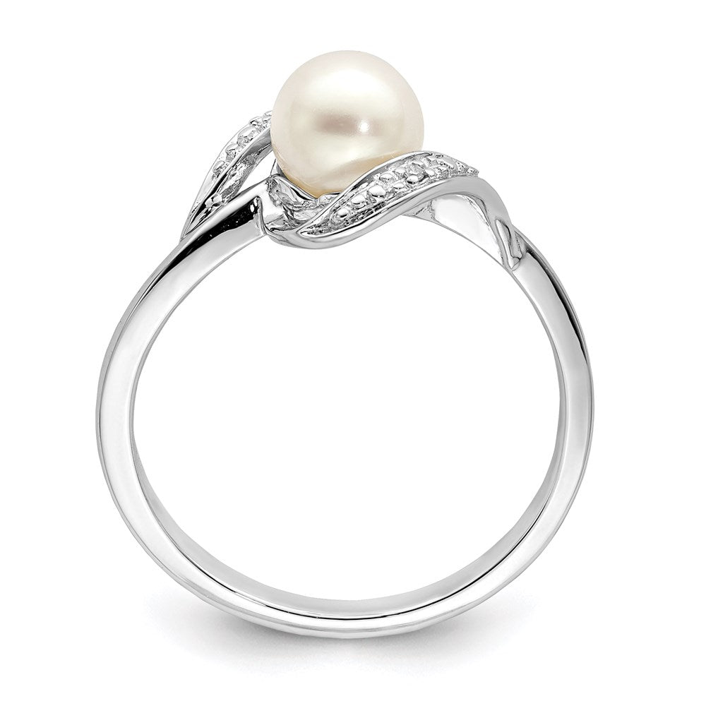 PSSR Sterling Silver Rhodium Plated Diamond and FW Cultured Pearl Ring