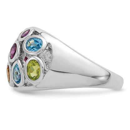 Sterling Silver Rhodium-plated Multi Gemstone Ring