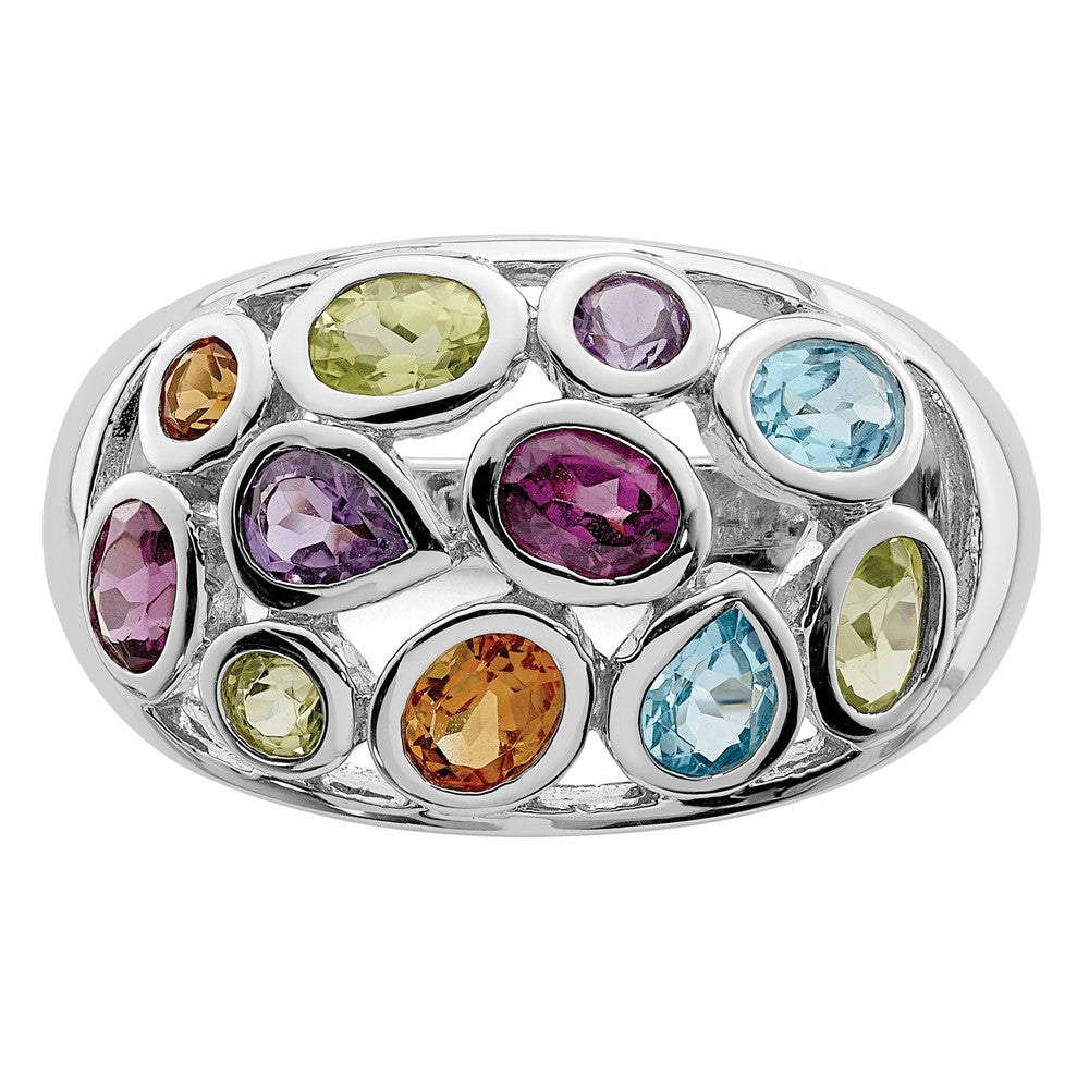 Sterling Silver Rhodium-plated Multi Gemstone Ring