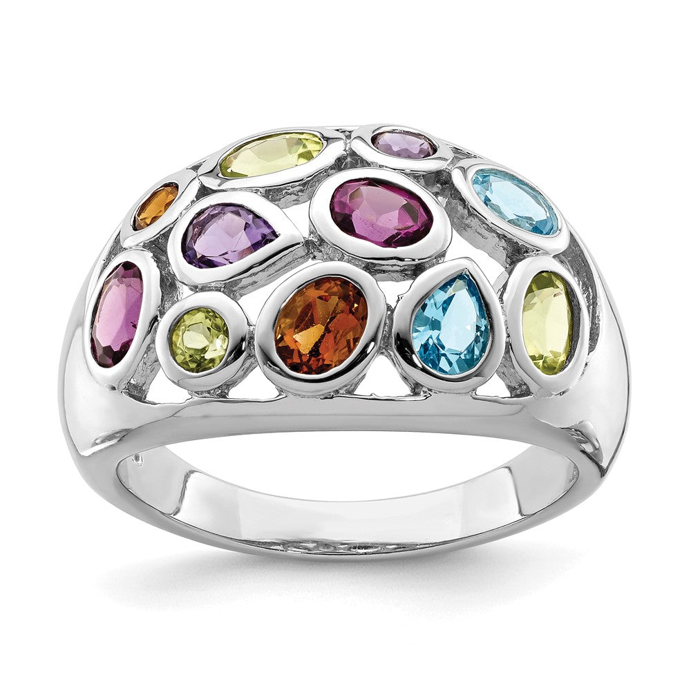 Sterling Silver Rhodium-plated Multi Gemstone Ring