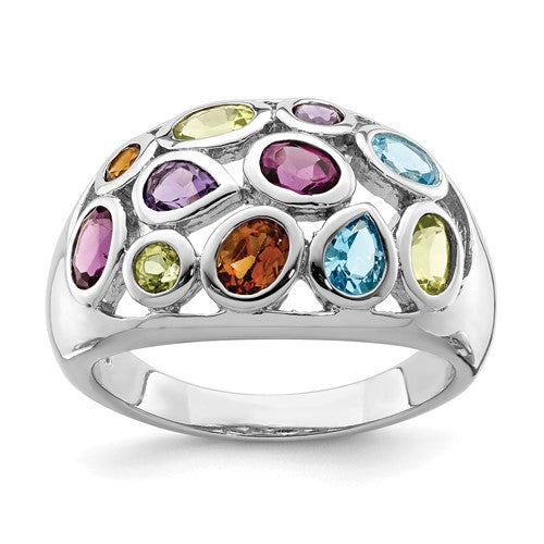GSSR Sterling Silver Rhodium-plated Multi Gemstone Ring