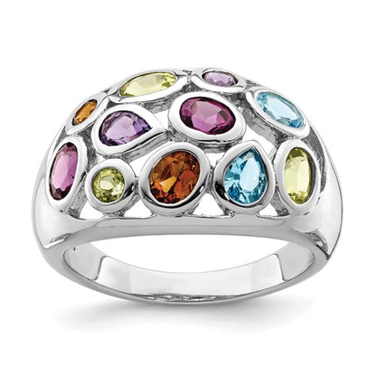 GSSR Sterling Silver Rhodium-plated Multi Gemstone Ring