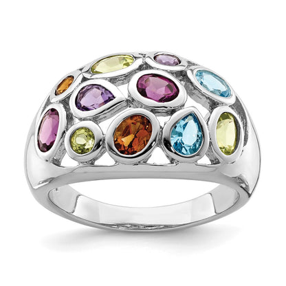 GSSR Sterling Silver Rhodium-plated Multi Gemstone Ring
