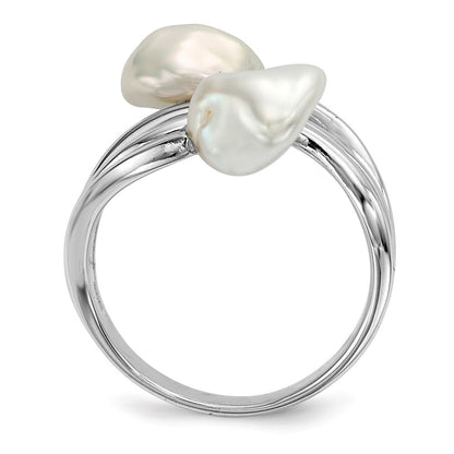 PSSR Sterling Silver Rhodium-plated 7-8mm White Baroque Freshwater Cultured Pearl Ring