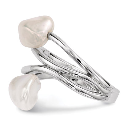 PSSR Sterling Silver Rhodium-plated 7-8mm White Baroque Freshwater Cultured Pearl Ring
