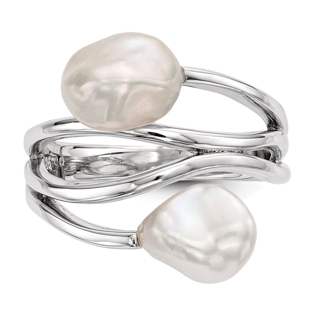 PSSR Sterling Silver Rhodium-plated 7-8mm White Baroque Freshwater Cultured Pearl Ring